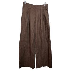 Lafayette 148 Linen Wide Leg Pants Womens Size 10 Brown Side Zip High Rise